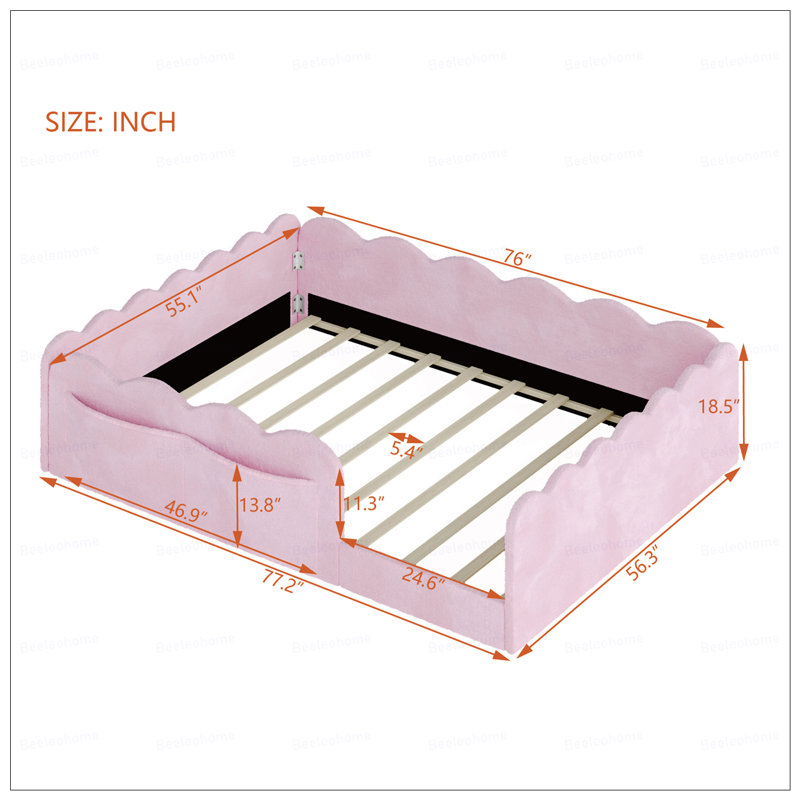 Lit double tapissier sur pied, Rose