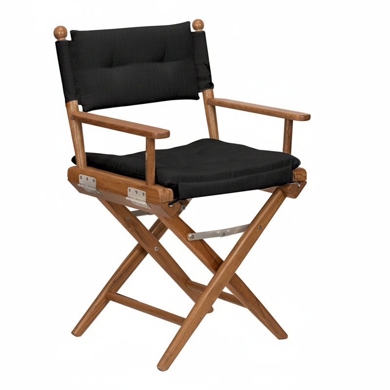 Chaise de réalisateur en teck Newport Premium avec coussins SUNBRELLA, Noir