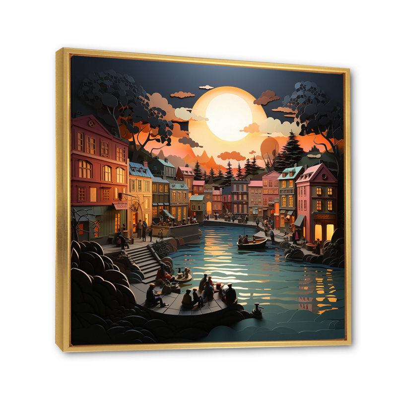 Port Harbour Symphony Papercut II - impression, H 36 po x l 36 po x P 1,5 po, Cadre flottant doré