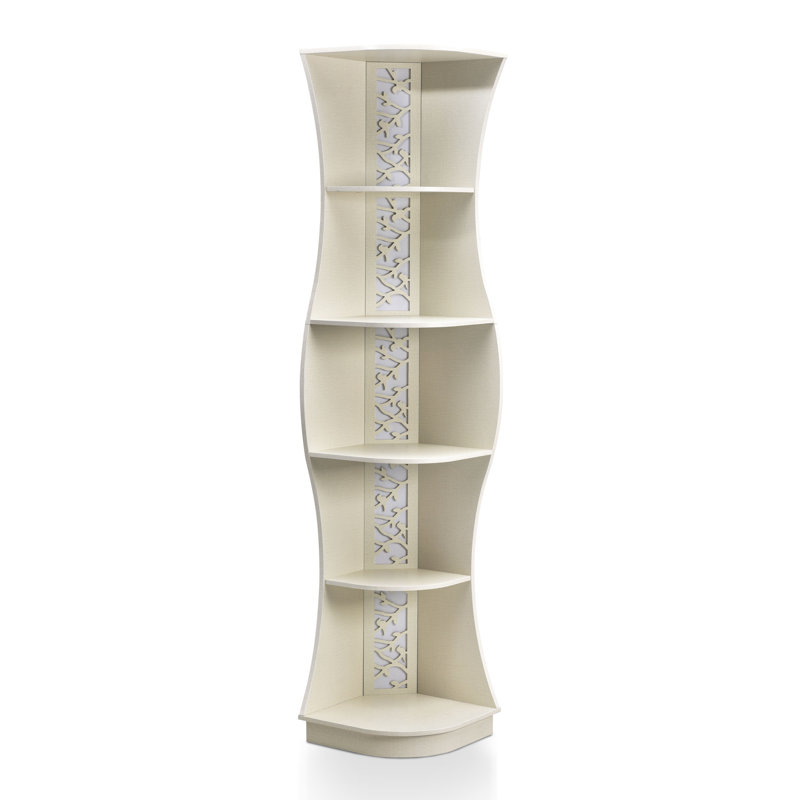 Monasia 73.3"H 5-Tier Corner Bookcase With LED Lights, Cream