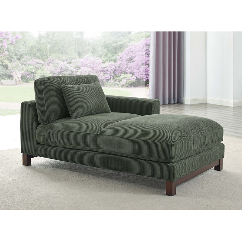 Chaise longue rembourrée Jadda, Accoudoir à droite (vu de face), Velours côtelé vert foncé