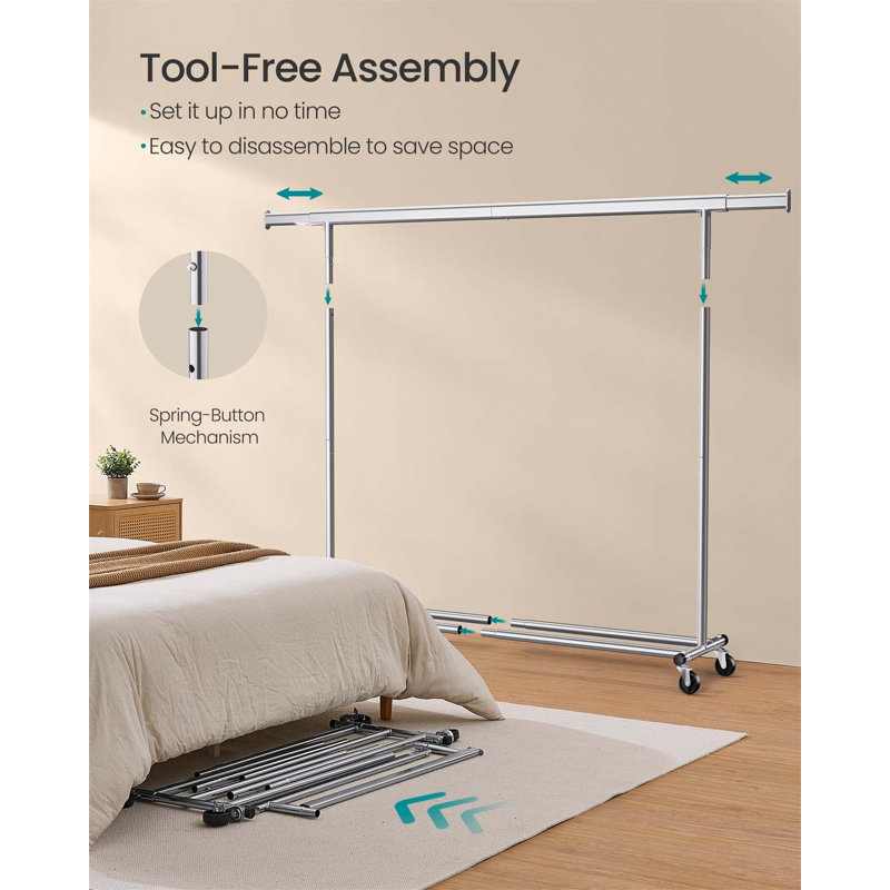 Bonville Adjustable Rolling Clothing Rack, Silver