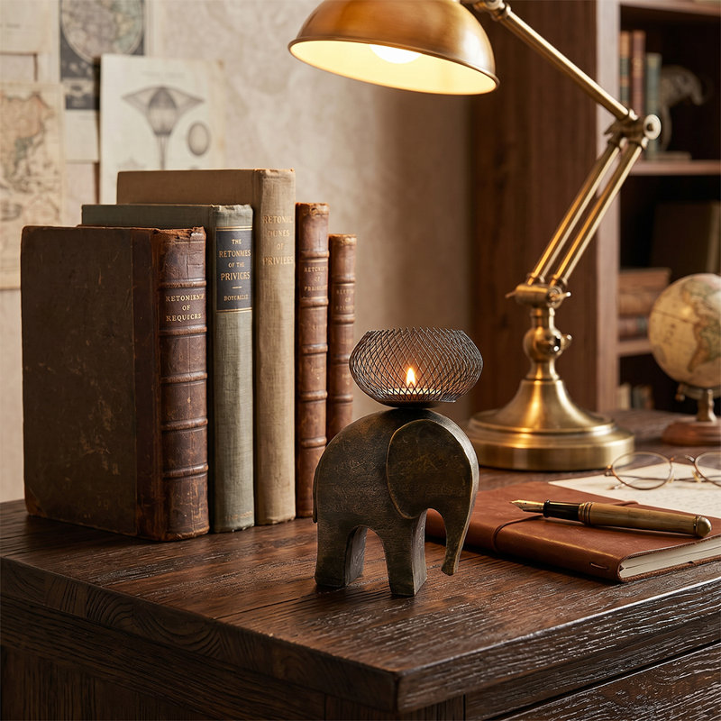 Porte-bougie Elephant Bronze, or ou noir, Doré