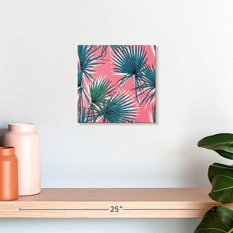 Palmes de ventilateur sur fond rose, 10" H x 10" W