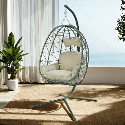 Fauteuil à œufs suspendu avec support, hamac intérieur et extérieur en osier avec coussin lavable pour patio et jardin