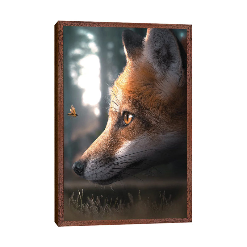 The Fox And The Wasp by Zenja Gammer - Print on Canvas, 66.04 cm H x 45.72 cm W, Classic Brown Wood Framed