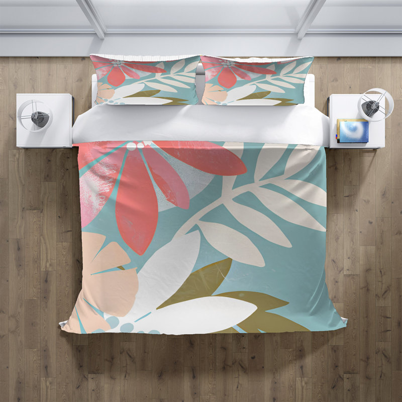 Polyester Floral Duvet Cover, King Duvet Cover + 2 King Shams