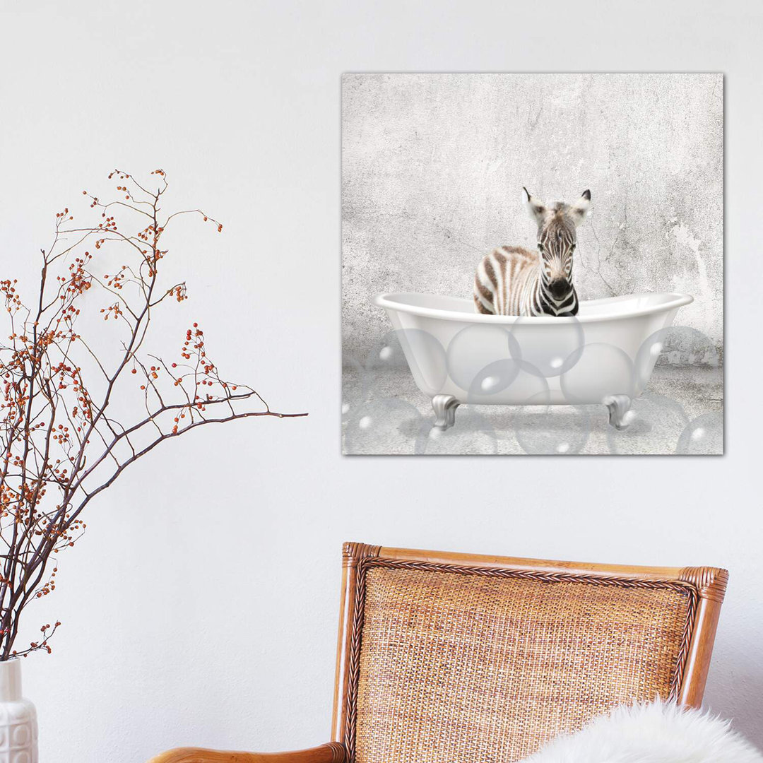 Baby Zebra Bath by Kimberly Allen - Wrapped Canvas Graphic Art