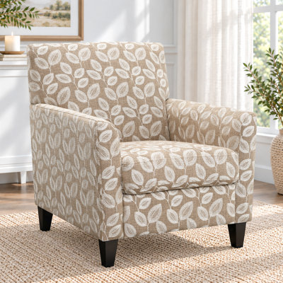 Fauteuil d'appoint rembourré de style moderne du milieu du siècle, 79 cm, jacquard botanique, camel