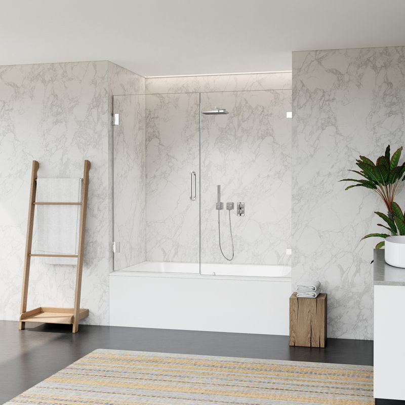 60" Matte Black Frameless Hinged Tub Door with Clear Glass
