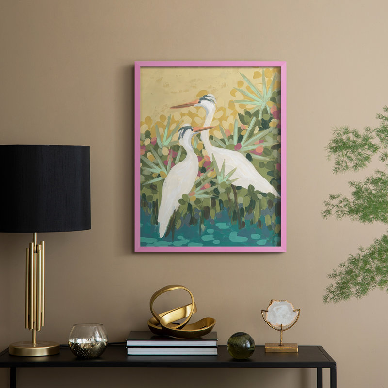 Reproduction encadrée Heron Lagoon II - bois massif, H 21 po x l 17 po, Rose