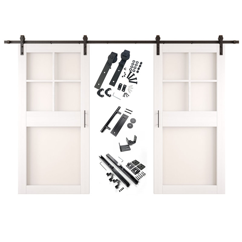 Portes de grange non assemblées et non finies en verre givré 26 po x 84 po à 5 lumières Homacer, 26 po x 84 po