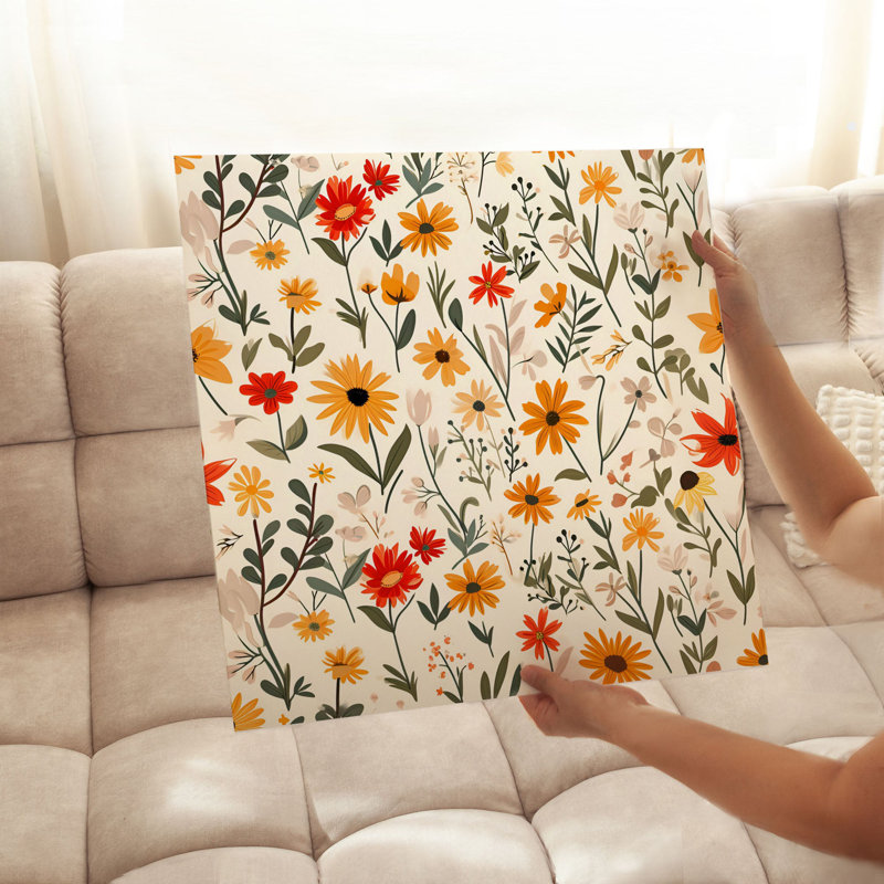 Motif de fleurs botaniques non encadrées, H 24 po x l 24 po