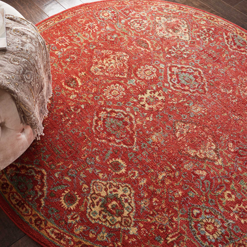 Tapis rouge d'inspiration persane Anastasia, Rond 5 pi 6 po