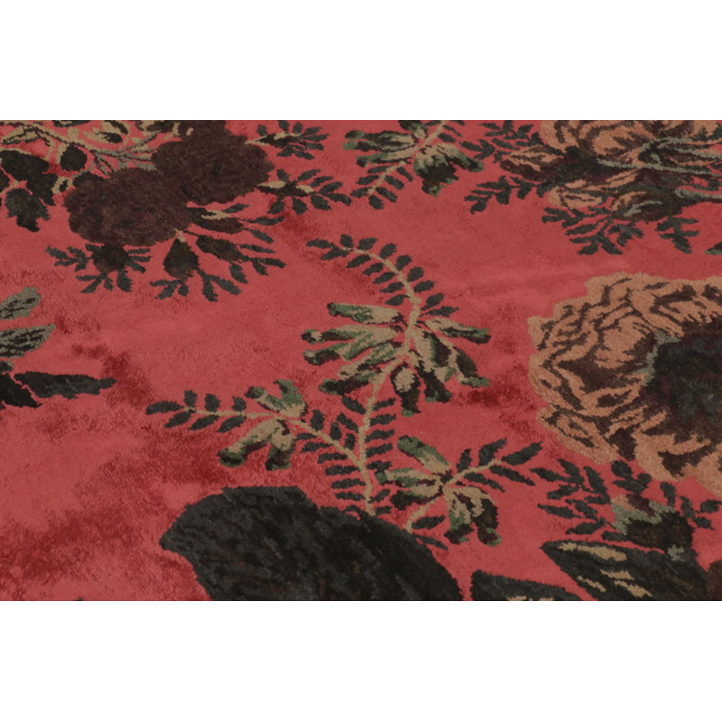 Rug & Kilim’S Modern Rug, Crimson Red With Rose Floral Pattern - Rug & Kilim