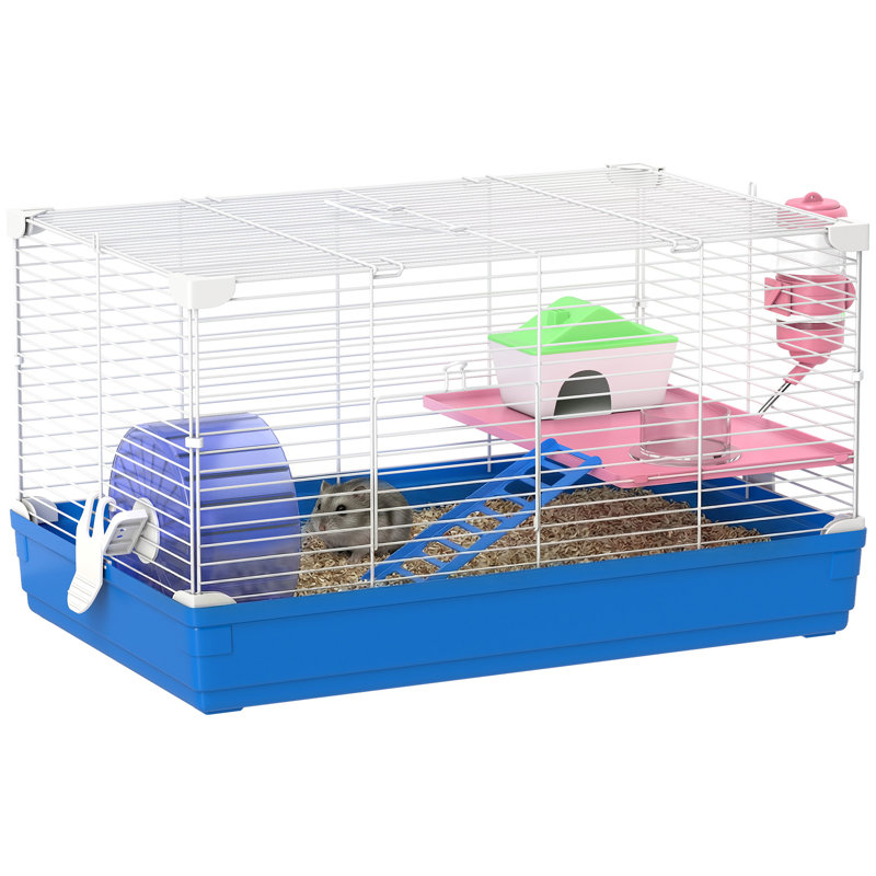 Hamster Cage Small Gerbil Cage 2 Tiers Portable w Handle Blue