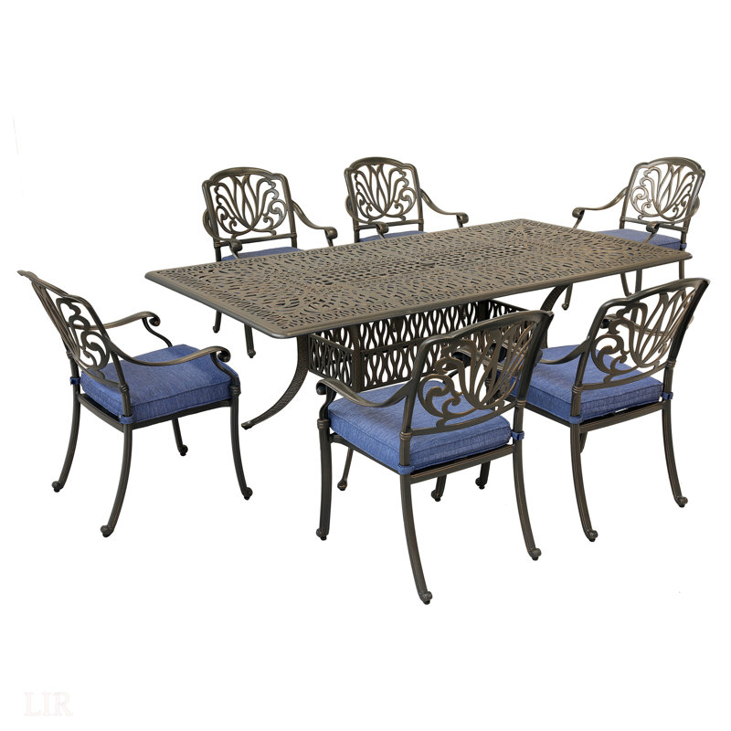 Ensemble de salle à manger rectangulaire pour 6 personnes 84,25 "de long avec coussins, repas d'extérieur, Marine