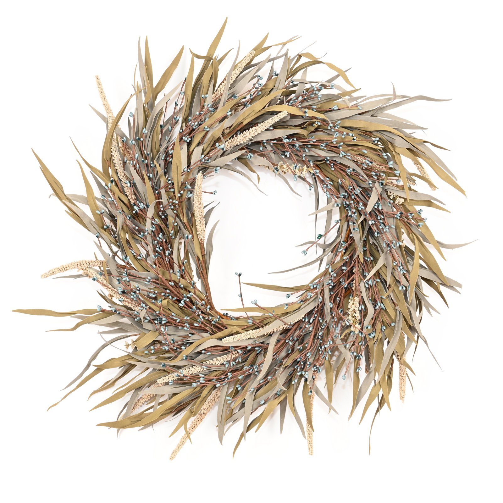 24" Grass, Berry Thanksgiving Wreath, Gray
