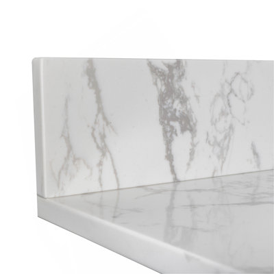 Montary 43X22 Bathroom Stone Vanity Top  Engineered Stone Carrara White Marble Color With Rectangle Undermount Ceramic Sink And  3 Faucet Hole With Back Splash .