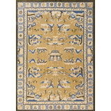 Antique Yellow Artistic Scenic Chinese Fishing Village Design Ningxia Rug