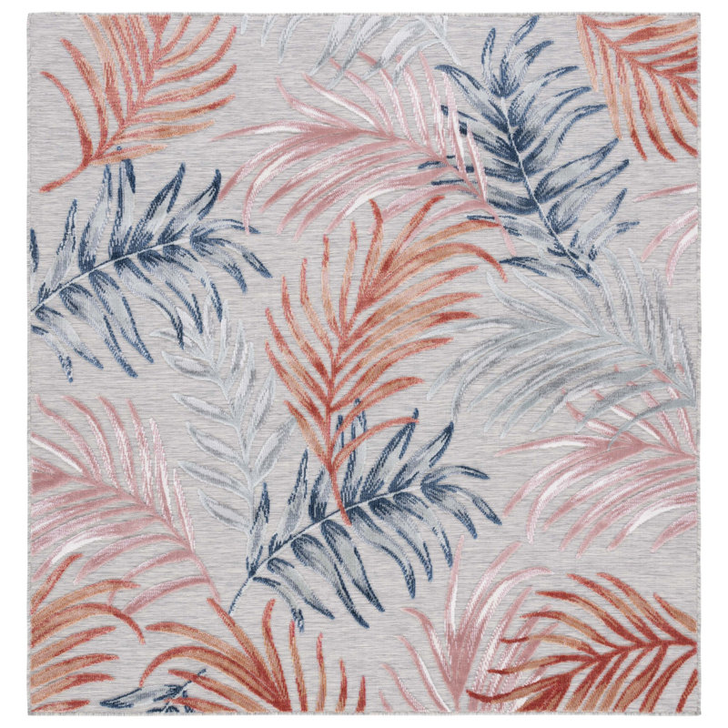 South Hadley Floral Grey/Rust/Navy Indoor / Outdoor Area Indoor/Outdoor Area Rug, Square 6'5"
