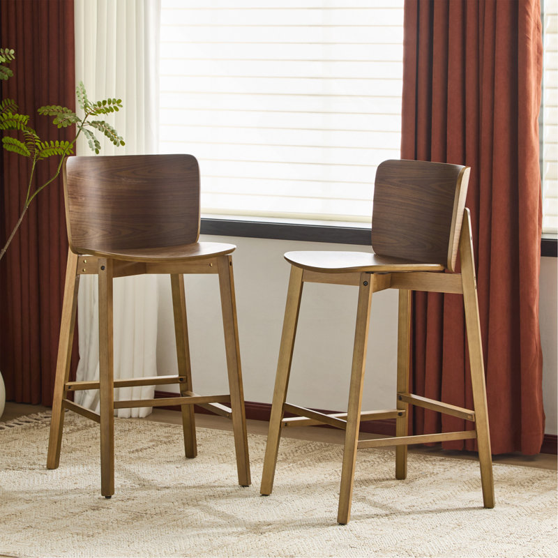 Tabouret de bar d'intérieur en bois Pari, finition noyer, ensemble de 2