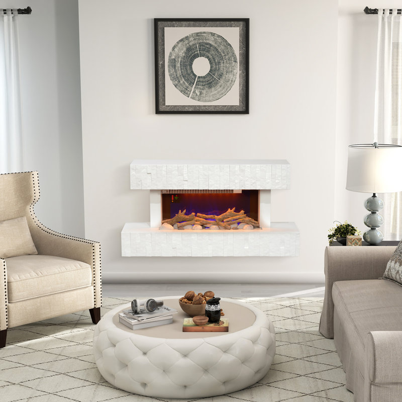 32" Electric Fireplace Heater with Mantel, Remote Control, White