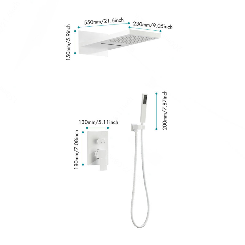 Wall-Mounted Waterfall and Rainfall Shower System, White