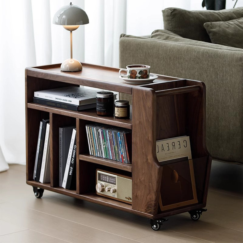 22.44" Vintage Dark Brown Walnut Mobile End Table