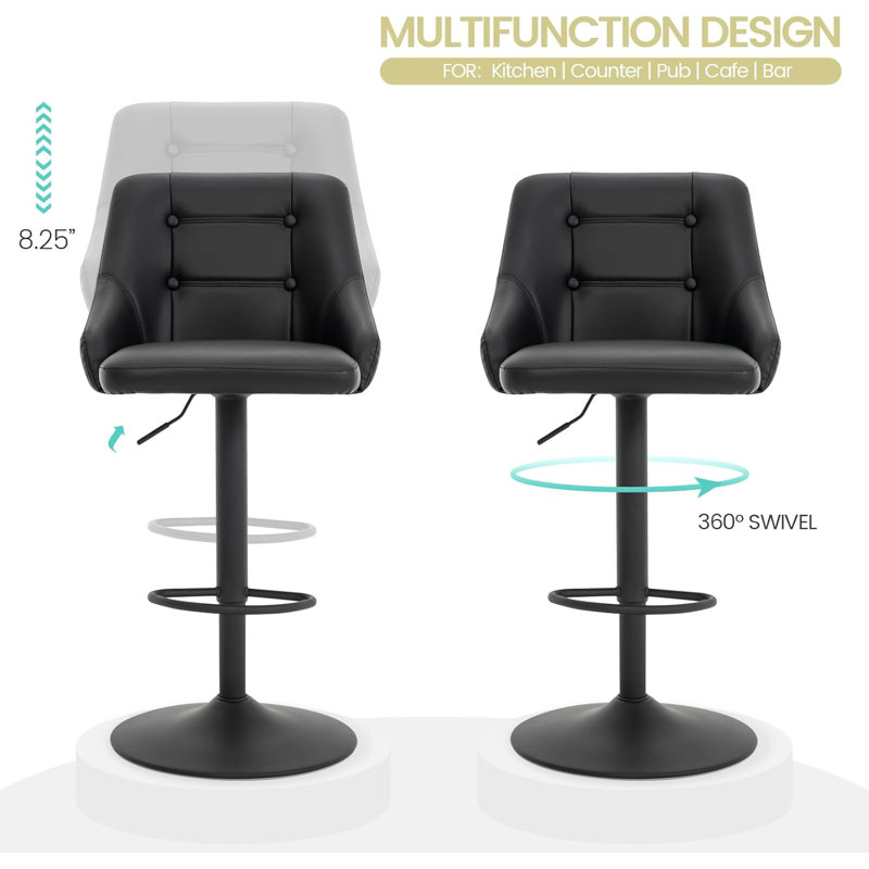 Annasha Swivel Adjustable Height Bar Stool, Black, Black/Polyurethane