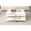 Table basse carrée avec 4 tiroirs et base suspendue, texture marbre, blanc doux, 43,3 pouces