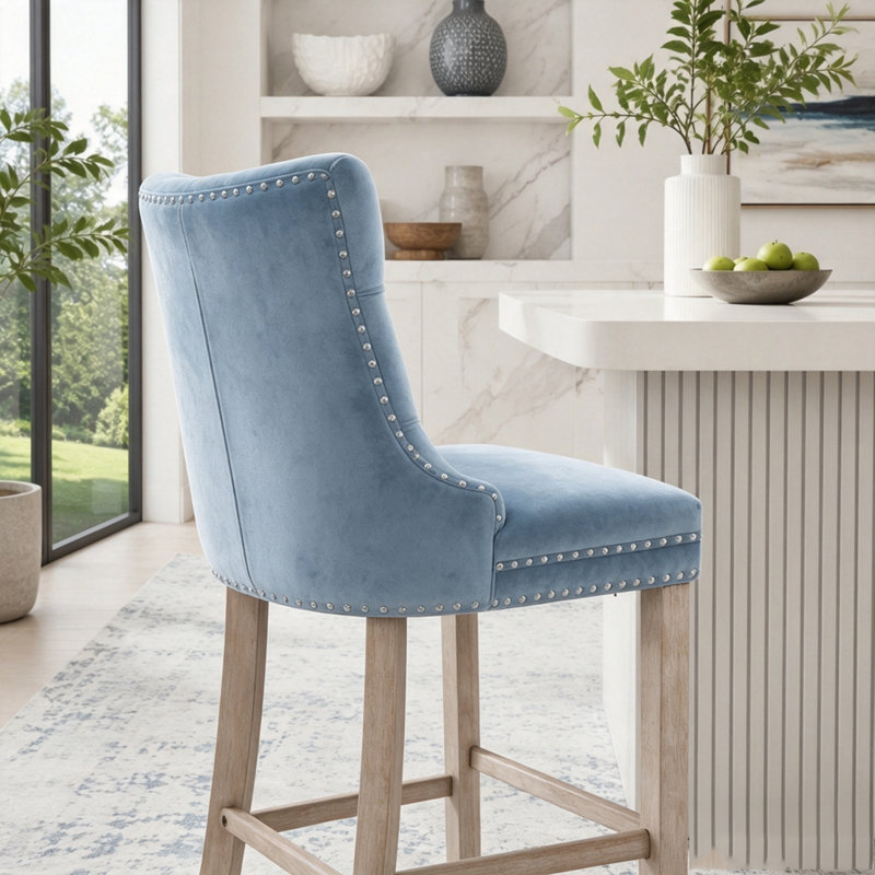Chaise de salle à manger rembourrée moderne, Bleu clair