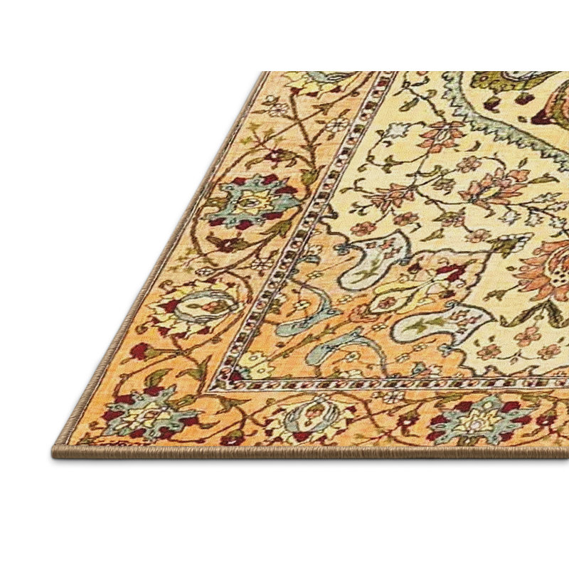Tapis oriental vert / jaune, Rectangle 5 pi x 7 pi