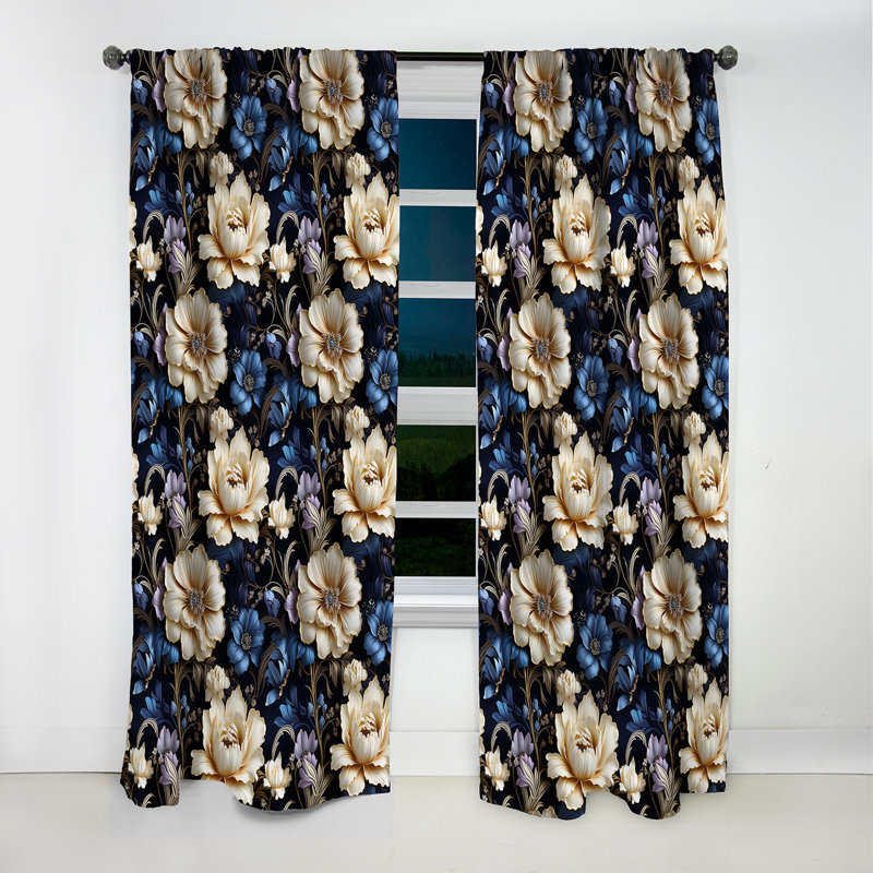 Grand damas victorien bleu et blanc - Rideau damassé - Rideau occultant damassé - 1 panneaux, L 52 po x L 108 po