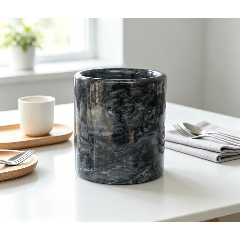 Élégant porte-ustensiles de cuisine en marbre noir, organisateur de comptoir lourd avec base de protection, refroidisseur à vin polyvalent et vase