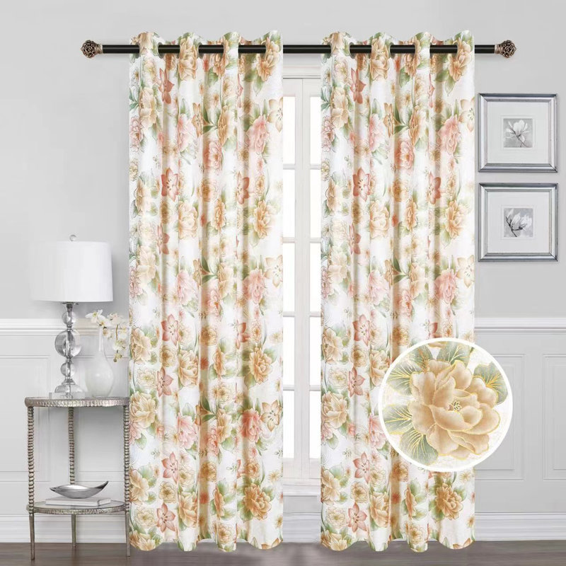 Blackout Curtain Single Panel, Gold Peony