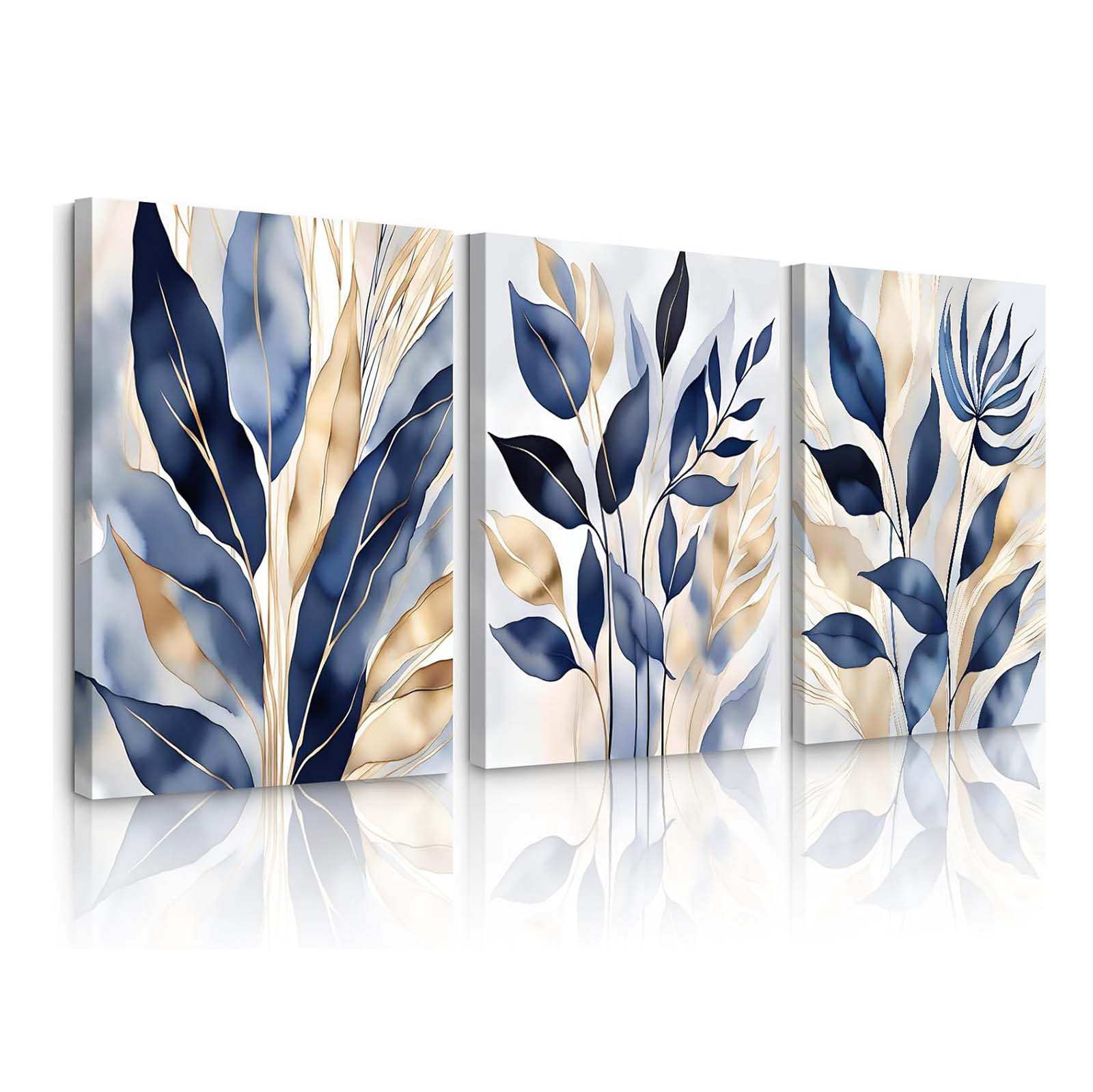 Latitude Run® Blue Botanical Wall Art Abstract Leaf Canvas Prints Decor ...