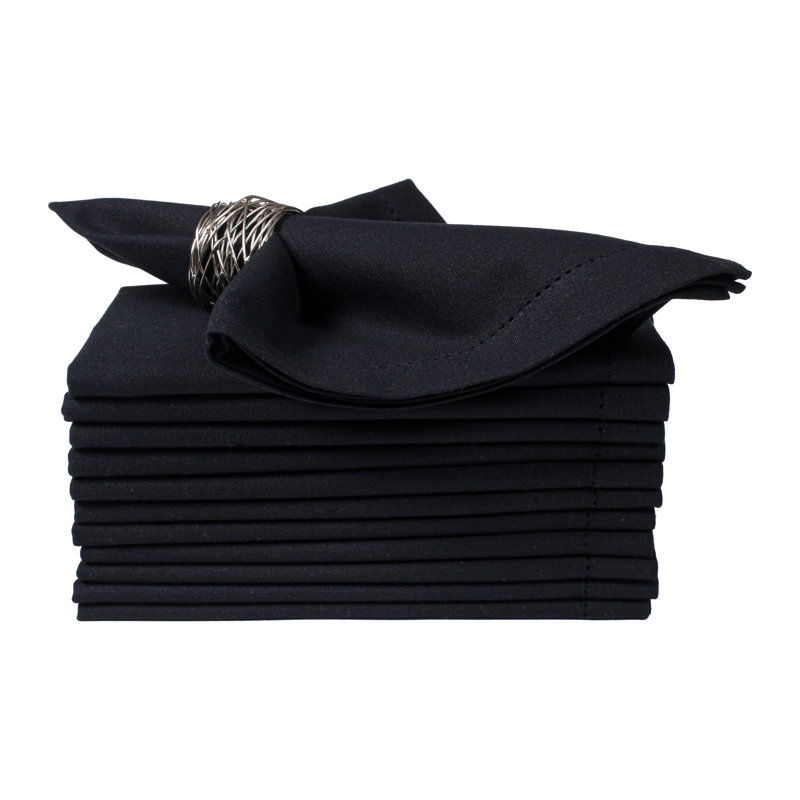 Serviettes en tissu - 18 x 18 serviettes à aspect lin ajourées, L 18 po x L 18 po, Noir, noir, noir, noir