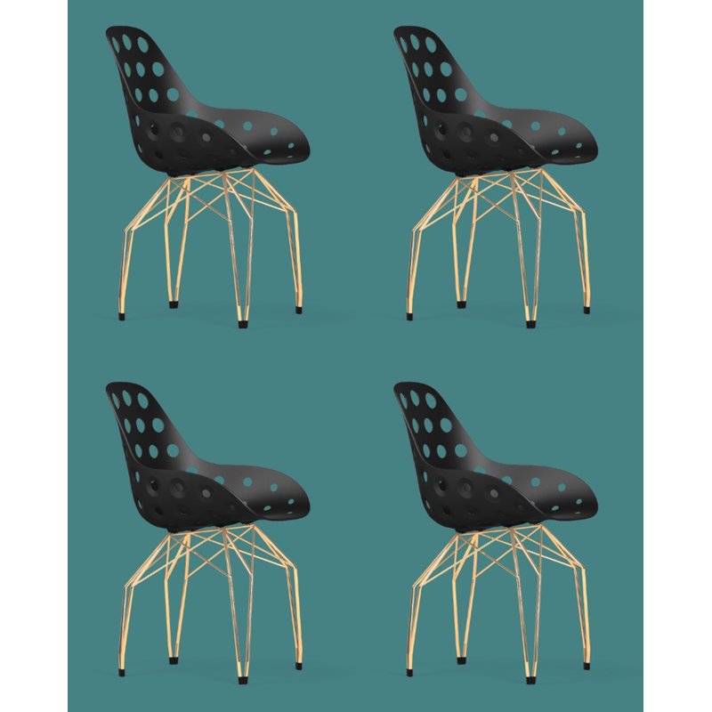 Ensemble de 4 chaises à fossettes, Noir/chrome