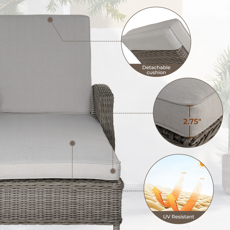62.5" Long Reclining Single Chaise With Cushions