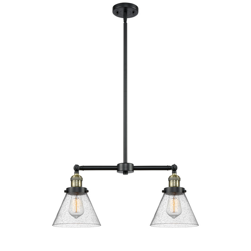 Luminaire suspendu conique pour îlot de cuisine 2 lumières Callahan, Grainé, Laiton antique noir, Ampoule DEL 6 watts Vinage