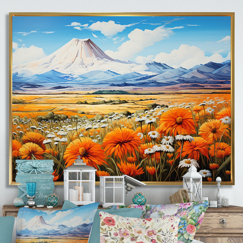 " Wildflowers Charm In Mountain Scenery " Print, Gold Floater Framed, 12" H x 20" W x 1" D