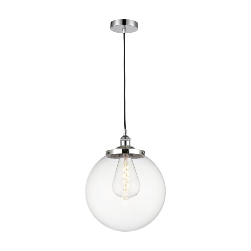 Luminaire suspendu simple à 1 lumière Alfonsa, Clair, Chrome poli