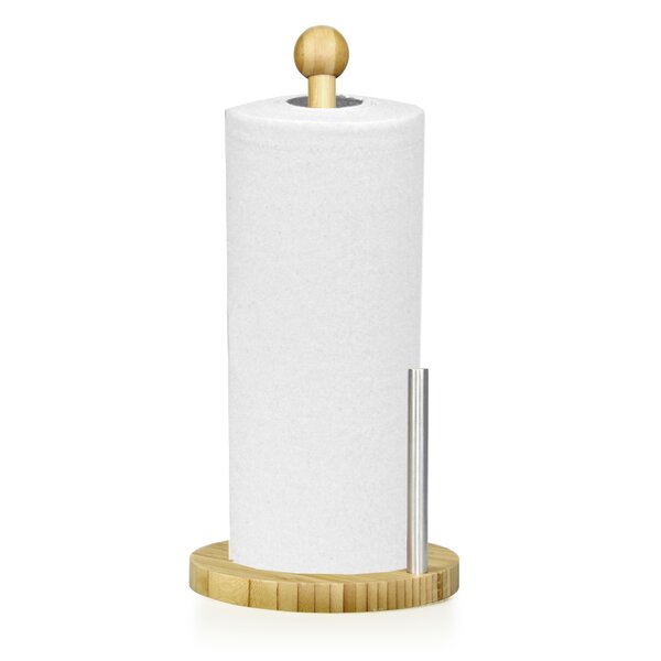 simplehuman Polished Chrome and Bamboo Metal Freestanding Paper Towel Holder  at