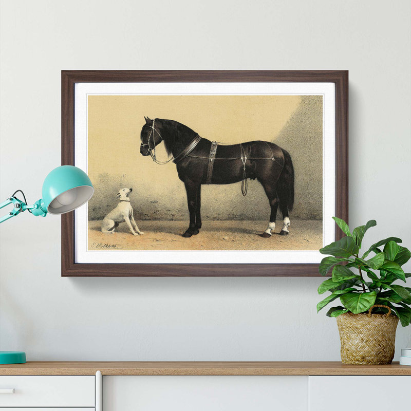 Horse and Hound by Emil Volkers - Framed Print, Walnut Framed, 48cm H x 65cm W x 2cm D