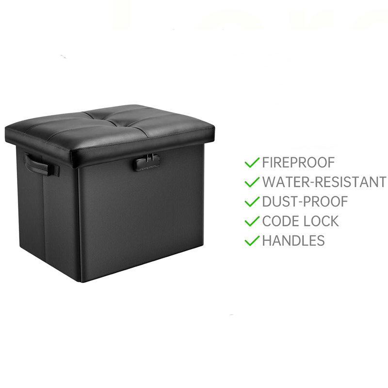 Black Fireproof PVC Leather Storage Ottoman with Lock