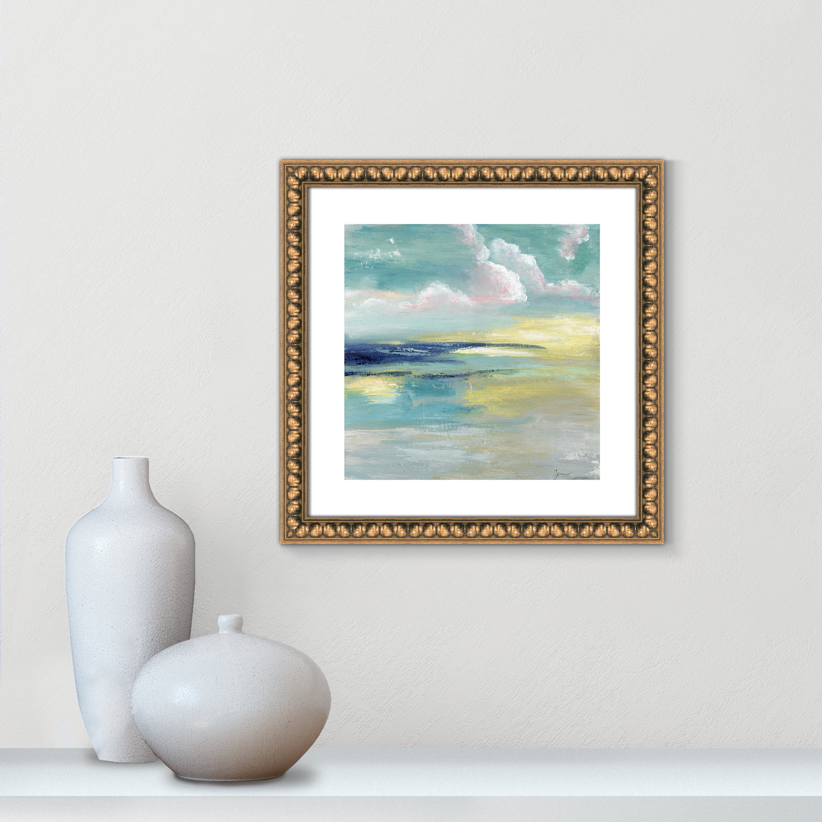 Bertie "Ocean View" Painting by Tava Studios, Gold Bead Framed Paper, 18.25" H x 18.25" W x 1.13" D