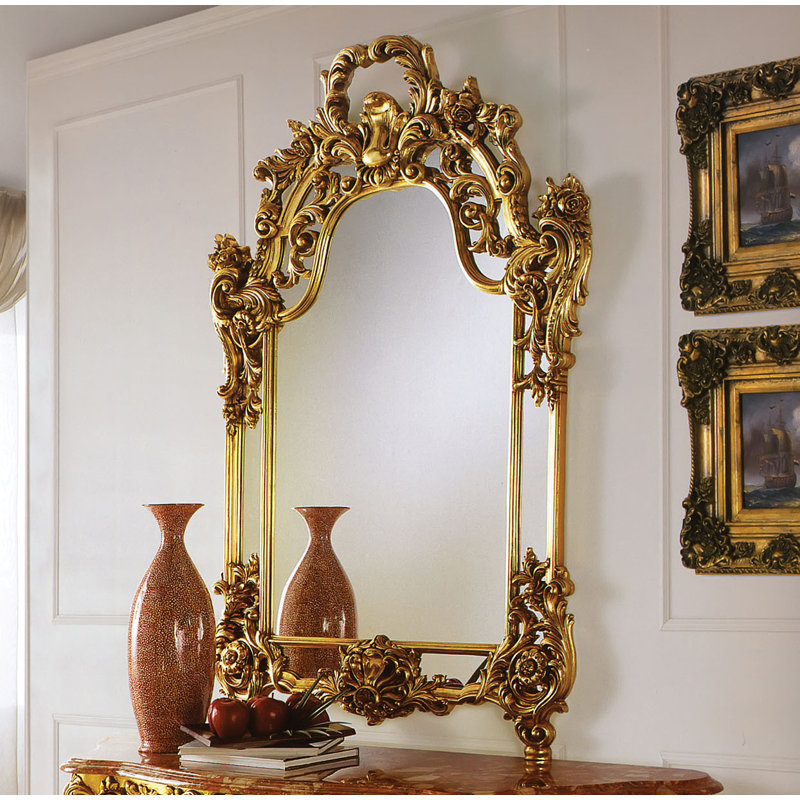 Miroir d’appoint biseauté traditionnel ornemental, Or antique