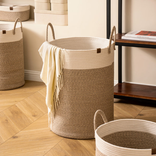 Rectangular Natural Polypropylene Single Cord Washable Basket With Handles  - 8L x 11W x 3H