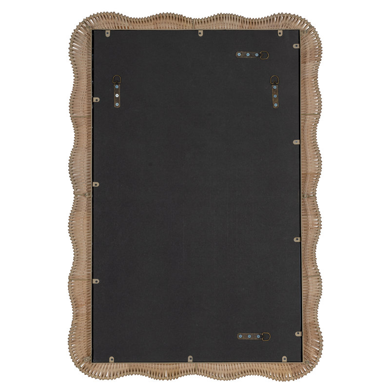 Scalloped Rectangular Rattan Wall Mirror with Glass